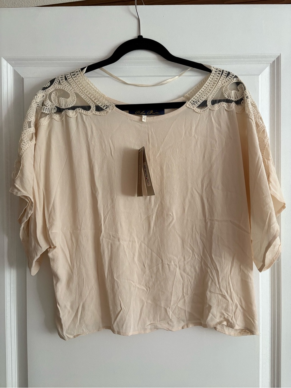 Francesca's Collections Cream Crochet Shoulder Blouse